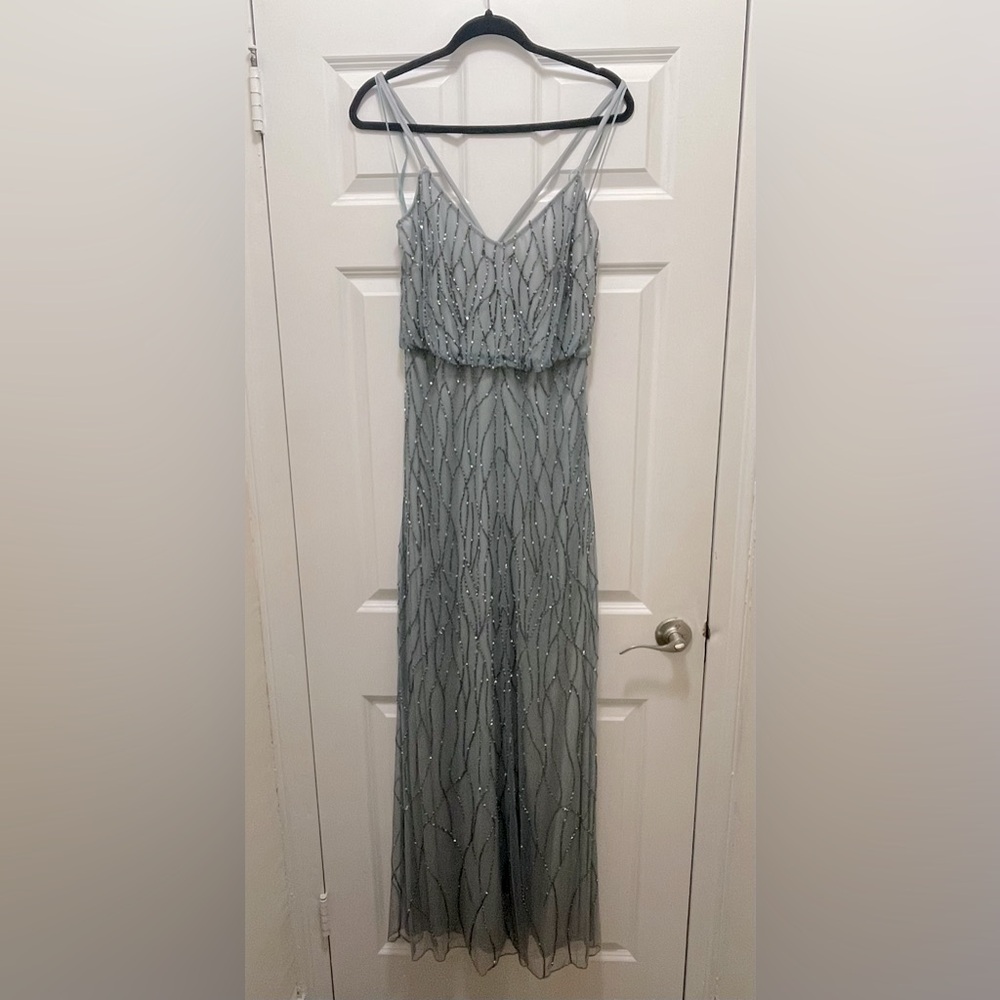 Blue Grey Beaded Maxi Dress - Adrianna Pappel